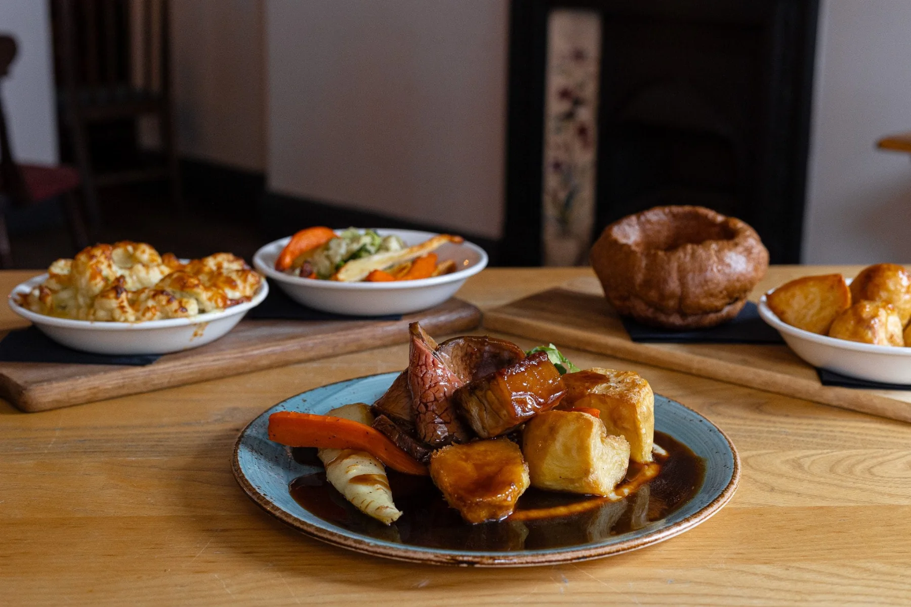 Sunday roast with Yorkshire pudding and seasonal vegetables at The Volley