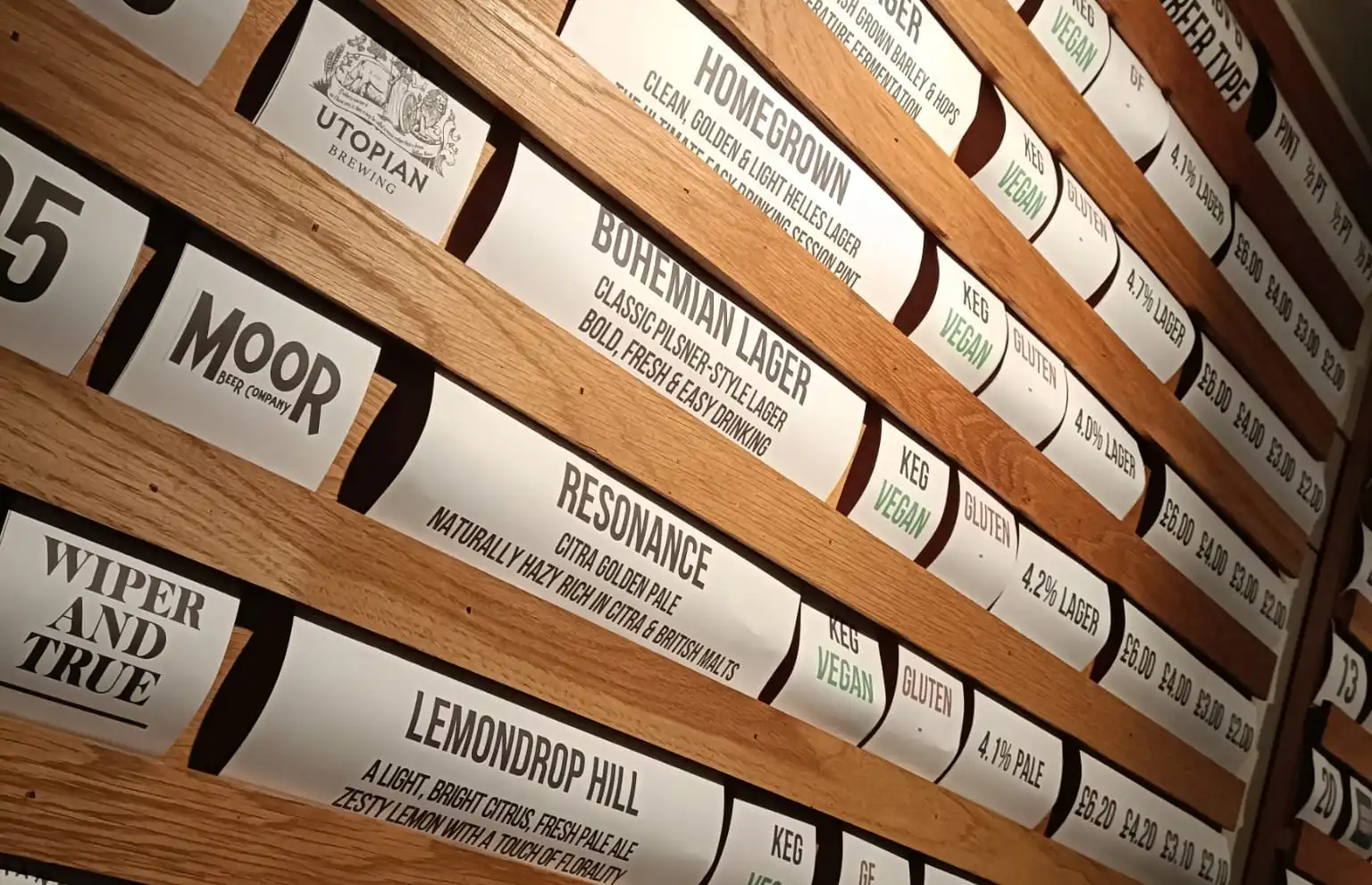 A photo of the beer board at The Volley